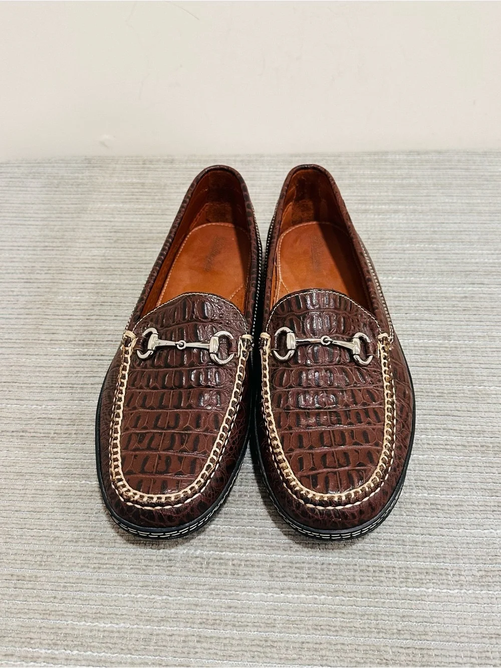 TB Phelps Bullington Men Brown Croco Leather Horsebit Driver Shoes Size 9,5 M